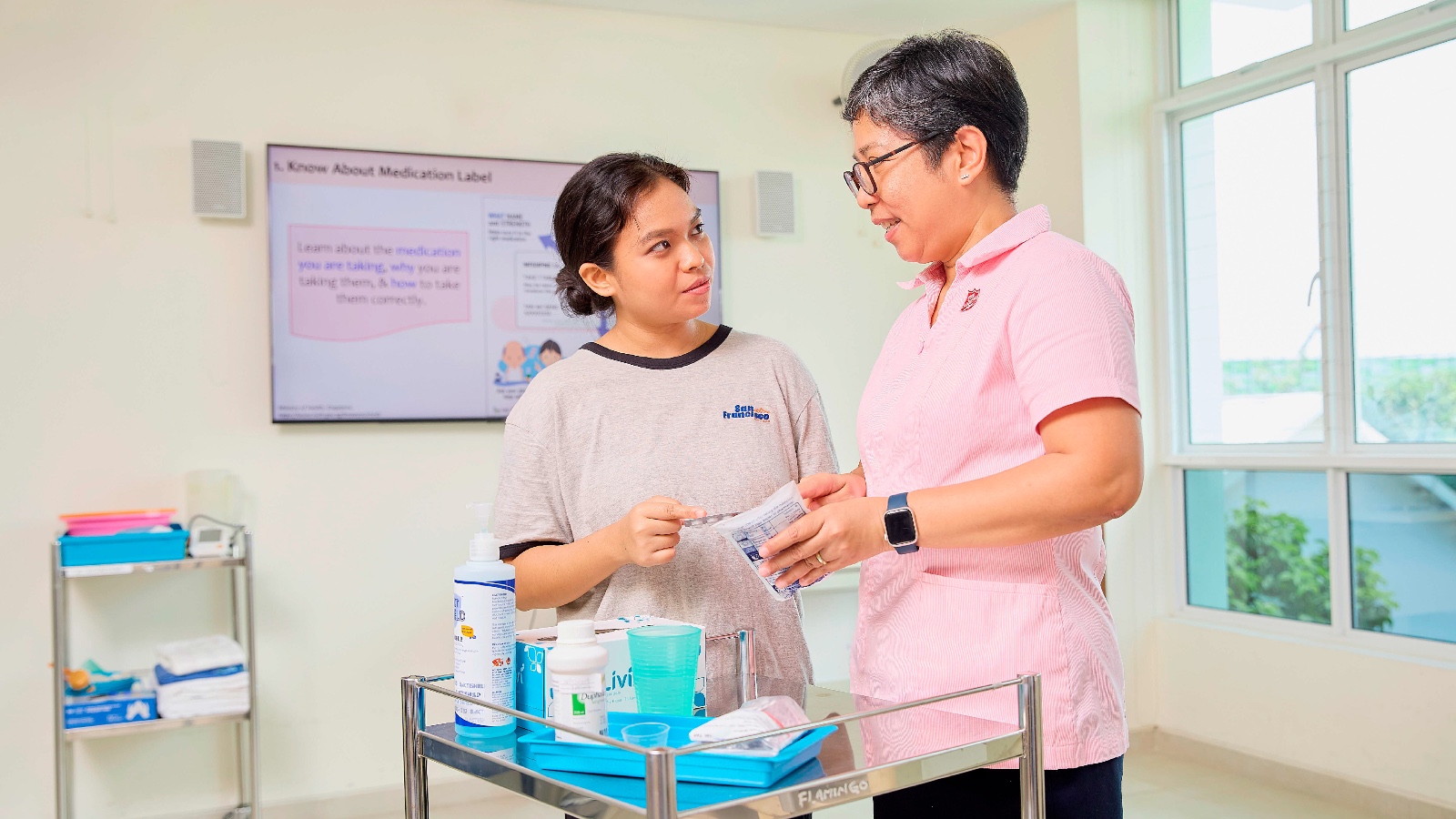 Helper learning how to read medicine labels